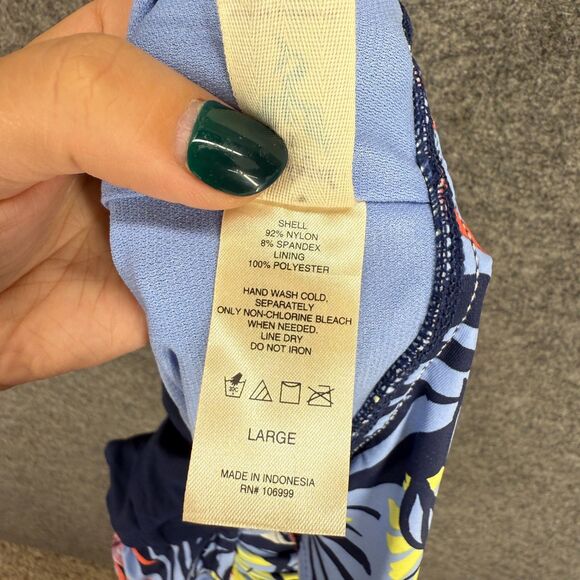 New Sea Angel Swimsuit Women L Large Blue Floral One Piece V-Neck Push Up Lined - Picture 4 of 7